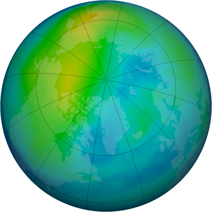 Arctic ozone map for November 1996